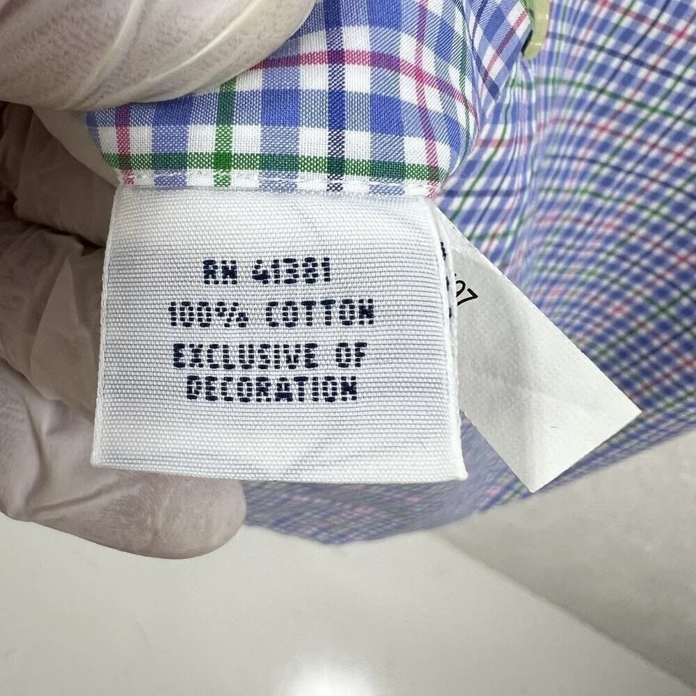 POLO Ralph Lauren XXL Gingham Plaid Twill Dress Shirt 100% Cotton Button Up Logo
